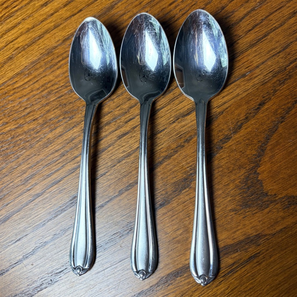 Gorham Melon Bud Frosted Stainless Steel Teaspoons Set of 3 18/8 Flatware 6.25"